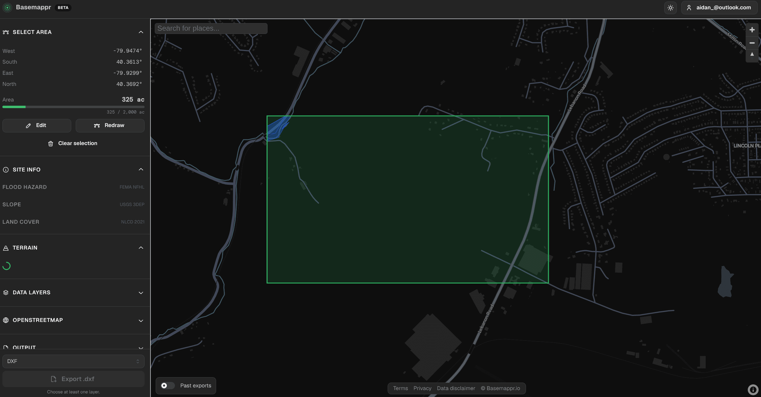 Shift+drag to draw a bounding box over your project extent.